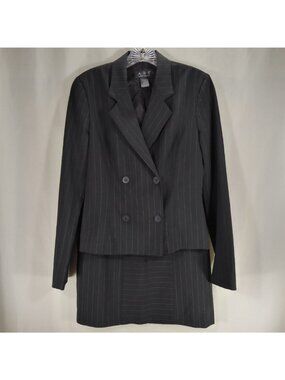 ABS by Allen Schwartz Size 4 Black Pinstripe 2 Piece Skirt Suit Double Breasted
